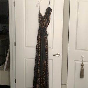 Long lace black nude gown